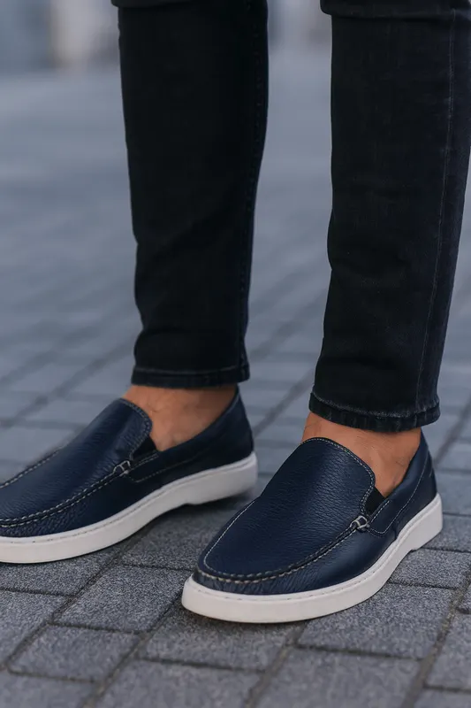 Pantofi de Barbati din Piele fara Siret Bleumarin - KOT