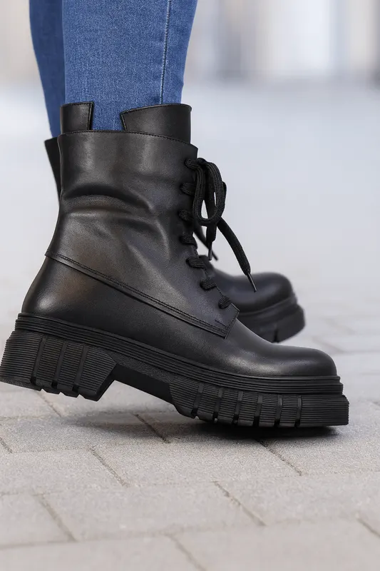 Bocanci Casual Dama din Piele Negre - FAWE