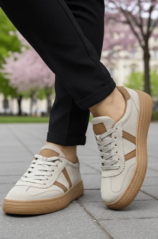 Sneakers din Piele Naturala Gri - JOANA TAUPE
