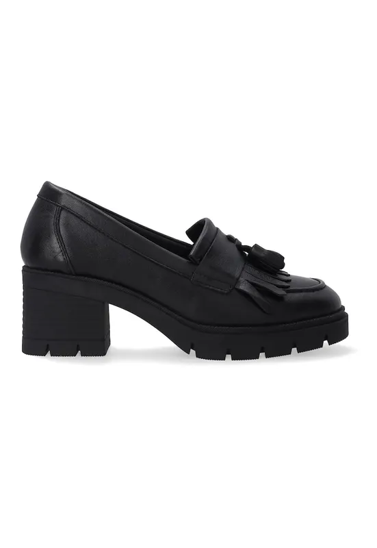 Pantofi din piele cu toc masiv si franjuri