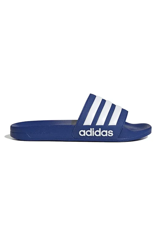 Papuci cu logo Adilette - Alb murdar/Bleumarin