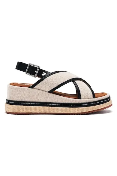 Sandale din material textil cu talpa demi-wedge - Negru