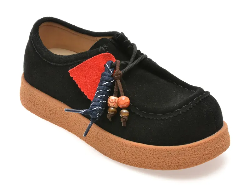 Mocasini negri, 3712, din piele intoarsa