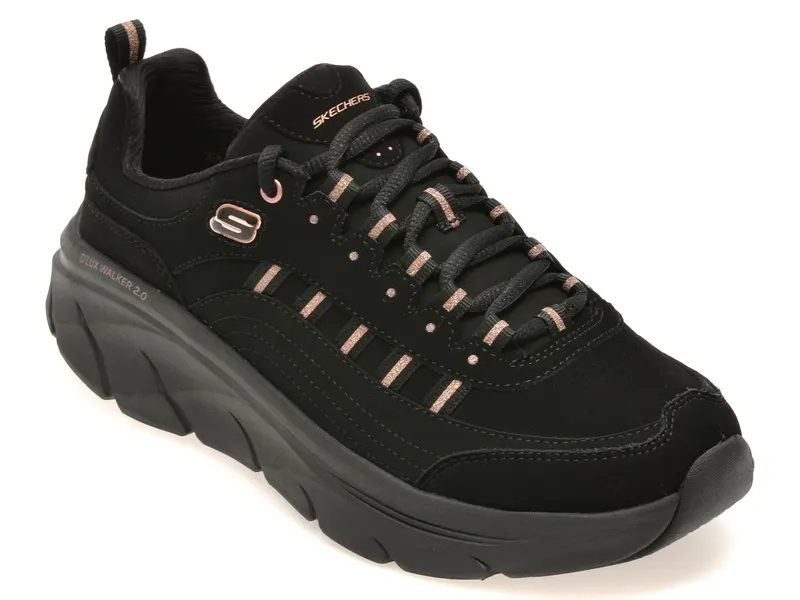 Pantofi sport SKECHERS negri, D LUX WALKER 2.0, din piele ecologica