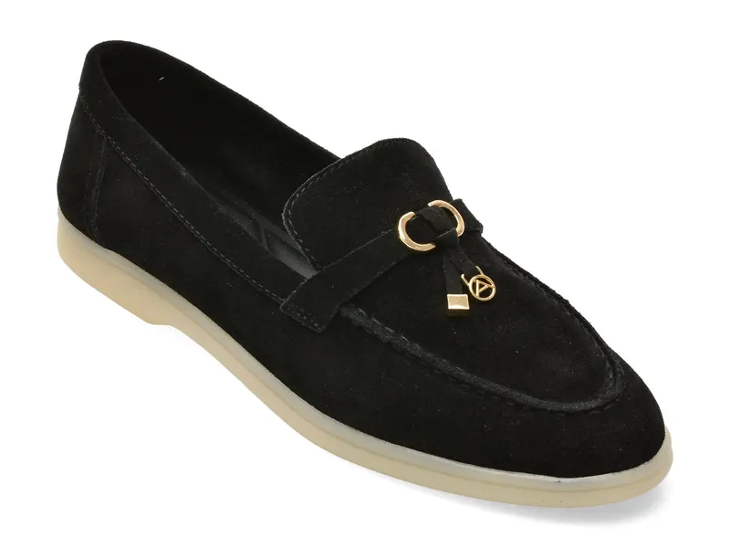 Mocasini negri, CRERAS 001, din piele intoarsa