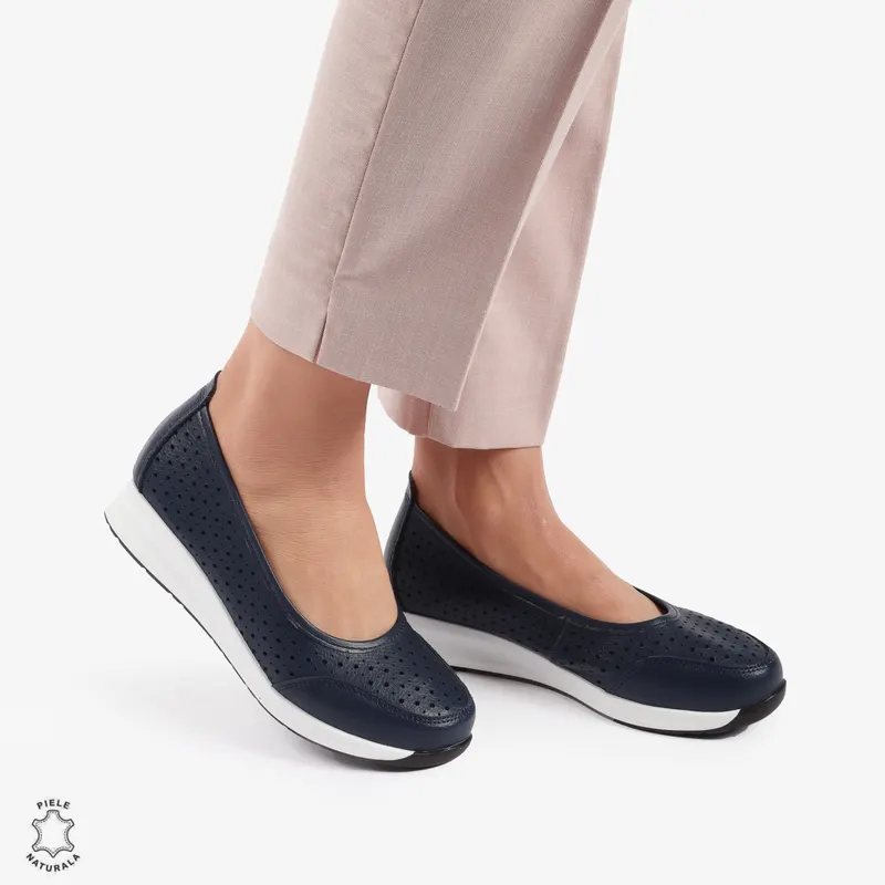 Balerini dama din Piele Naturala Slip-On CRL0721 BLEUMARIN