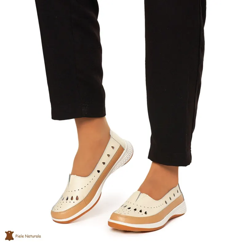 Balerini Dama Piele Naturala Slip-on CRL0074 BEJ