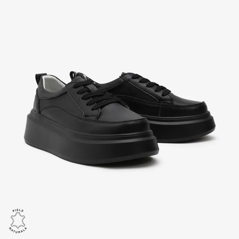Pantofi Casual de dama din Piele Naturala CRL0566 NEGRU