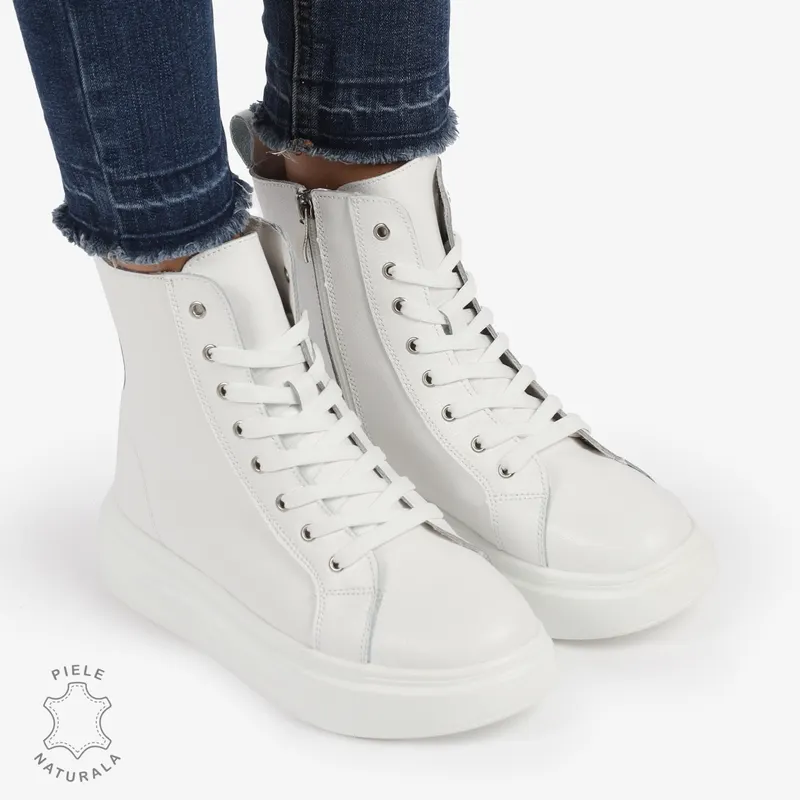 Ghete dama din Piele Naturala CRL0652 ALB