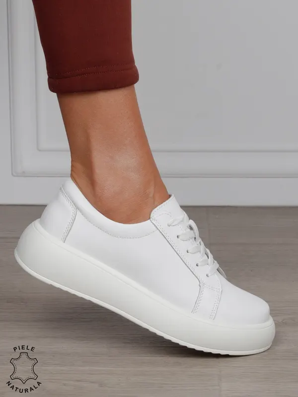 Pantofi Casual damă din piele naturală CRL1568 ALB