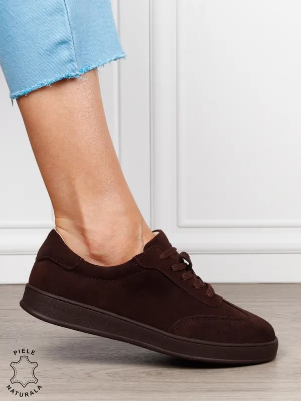 Pantofi casual din piele naturală întoarsă cu design clasic și talpă confortabilă CRL1808 CAFENIU