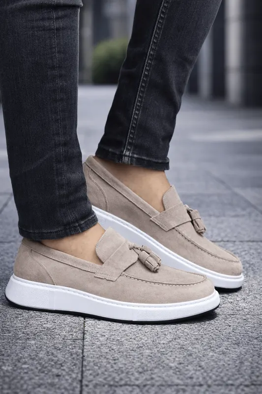 Pantofi gen Mocasini din Piele Intoarsa Bej - RON BEIGE