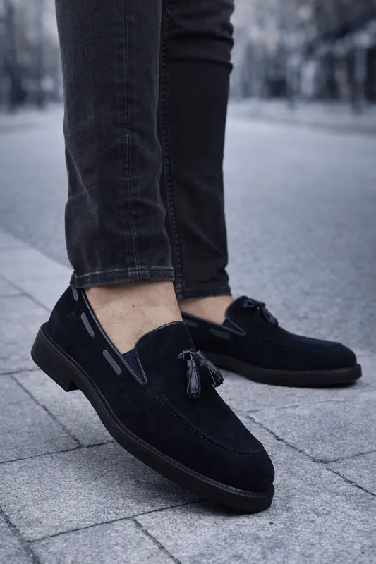 Loafers din Piele Naturala Albastri cu Accesoriu - ERY BLU