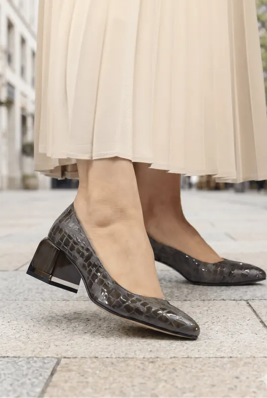 Pantofi Eleganti cu Toc din Piele TAUPE - SNYA CROCO B