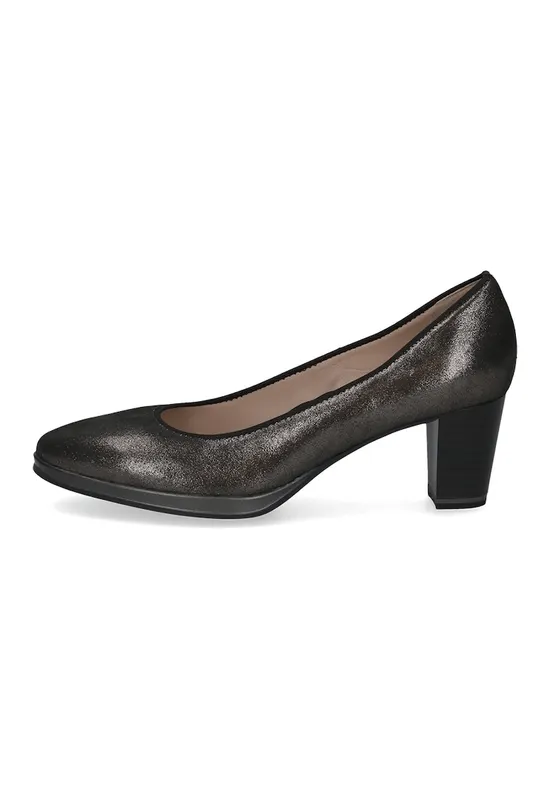 Pantofi din piele cu toc bloc - Gri inchis