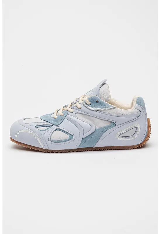 Pantofi sport din piele nabuc Slow - Albastru pastel/Gri deschis