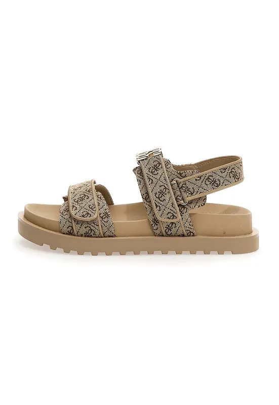 Sandale cu velcro si aplicatie logo - Maro