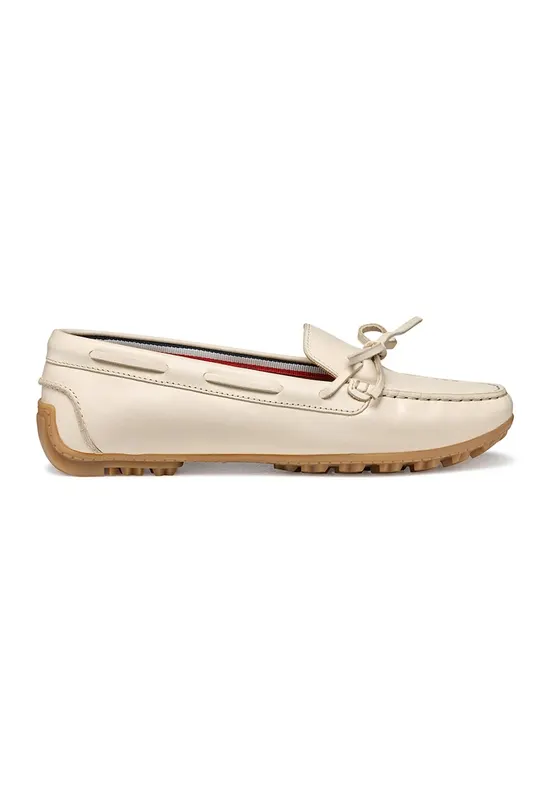 Pantofi loafer de piele cu funda - Alb fildes