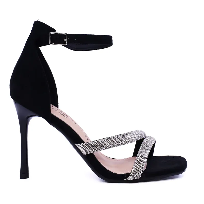 Sandale cu toc înalt și ștrasuri femei Solo Donna negre 1161DS7200VN