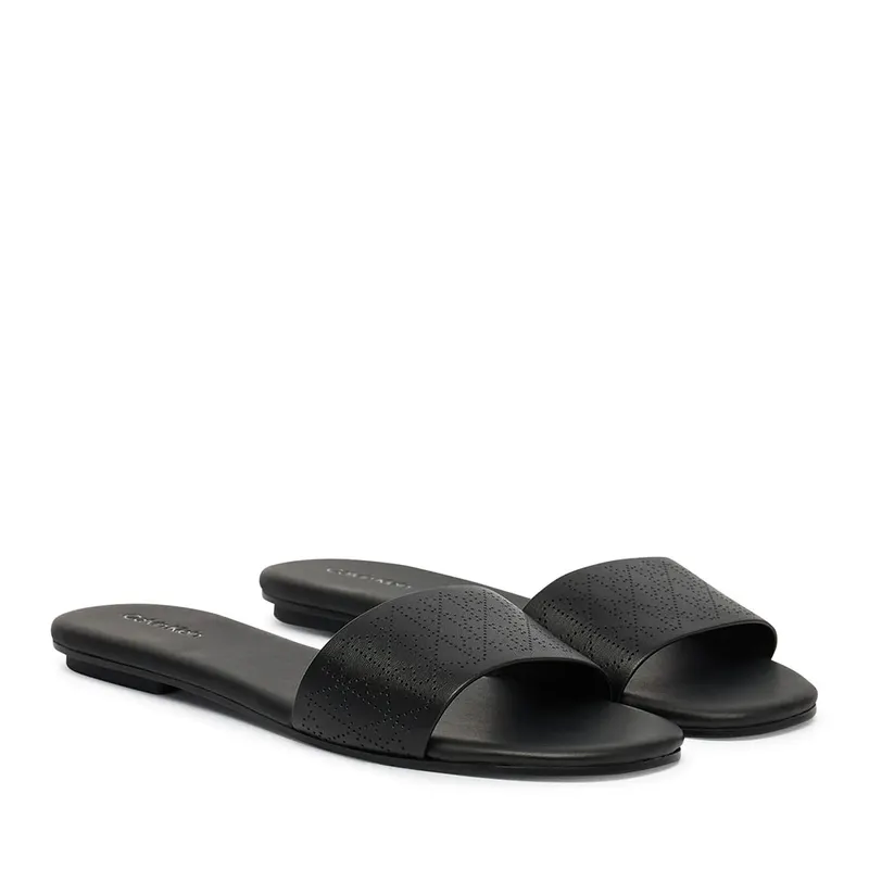 Papuci de plajă femei Calvin Klein negri din piele 2371DST2857N — imaginea 2