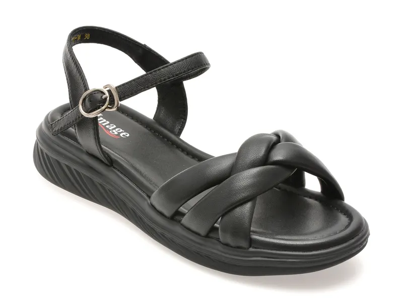 Sandale IMAGE negre, 57111, din piele naturala