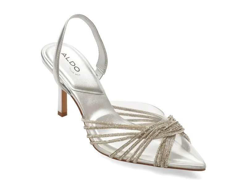 Pantofi eleganti argintii, THUBETH 040, din piele ecologica