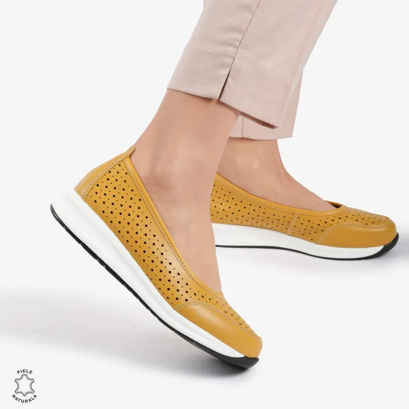 Balerini dama din Piele Naturala Slip-On CRL0721 GALBEN