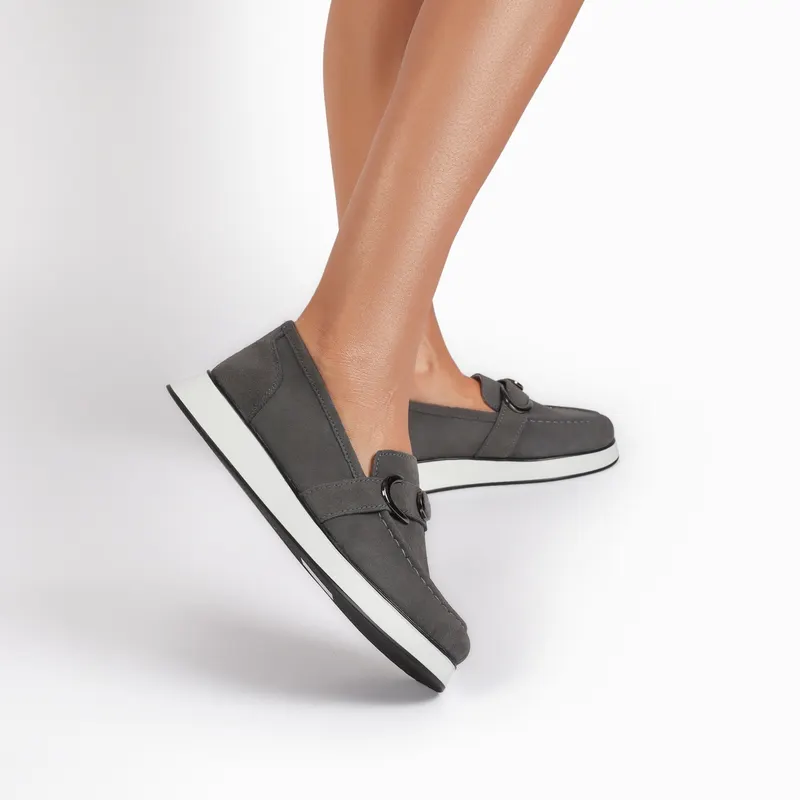 Mocasini dama din Piele Naturala Intoarsa CRL0840 GREY