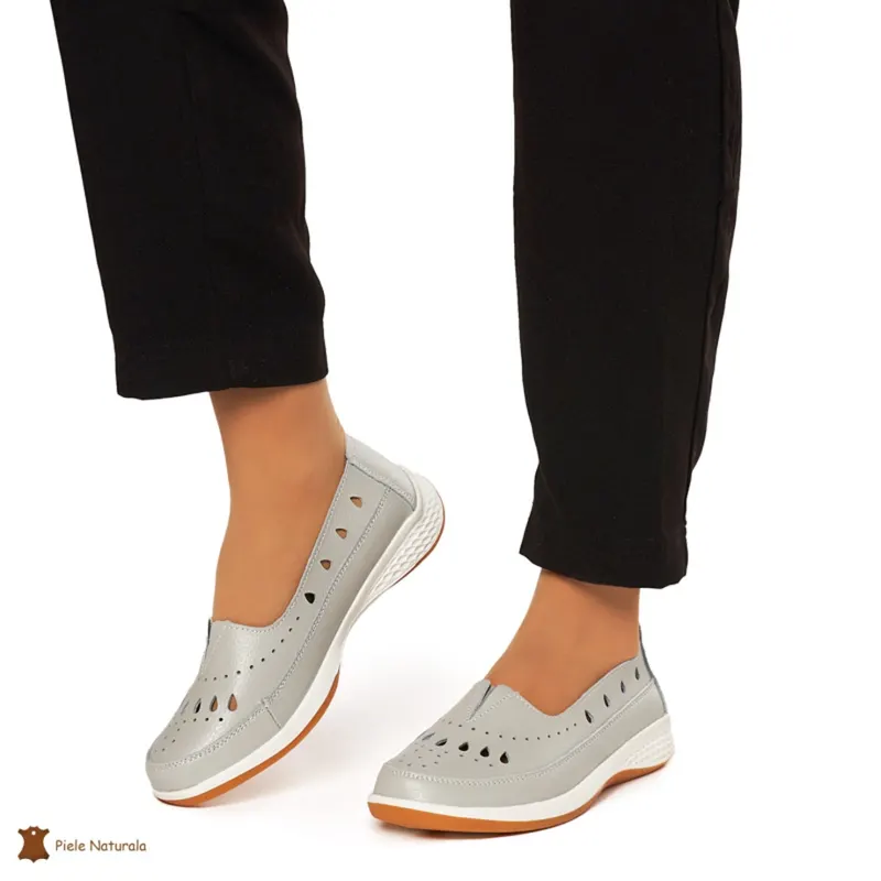 Balerini Dama Piele Naturala Slip-on CRL0074 GRI