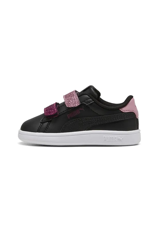 Pantofi sport Smash 3.0 de piele ecologica cu velcro si particule stralucitoare - Negru/Roz inchis/Roz prafuit
