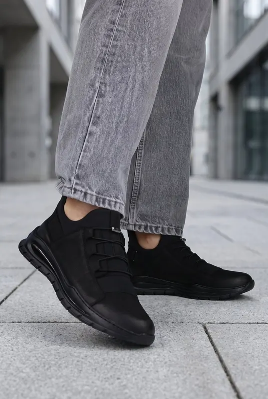 Sneakers din Piele Naturala Nubuk Negri - MAGNO BLACK