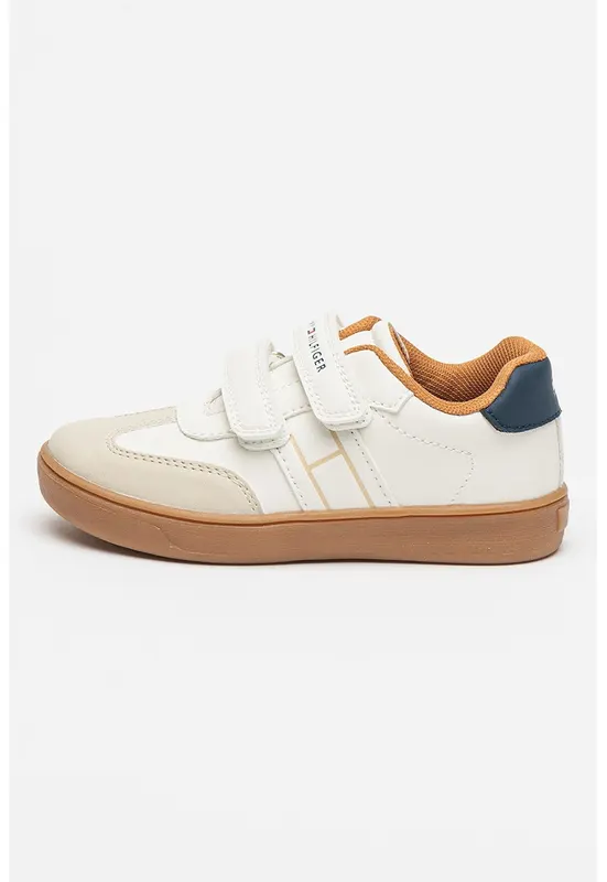 Pantofi sport low-cut cu velcro - Gri deschis/Caramel/Alb murdar