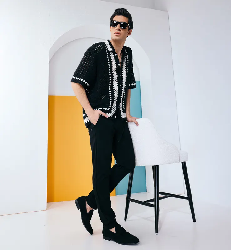 Pantofi loafers bărbați negri din piele întoarsă 2169BM8100VN — imaginea 2