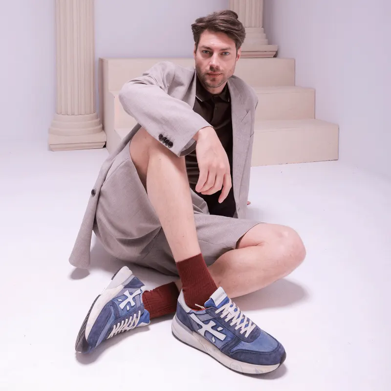 Sneakers bărbați Premiata Mick bleumarin din piele întoarsă și textil 1691BP8006BL — imaginea 2