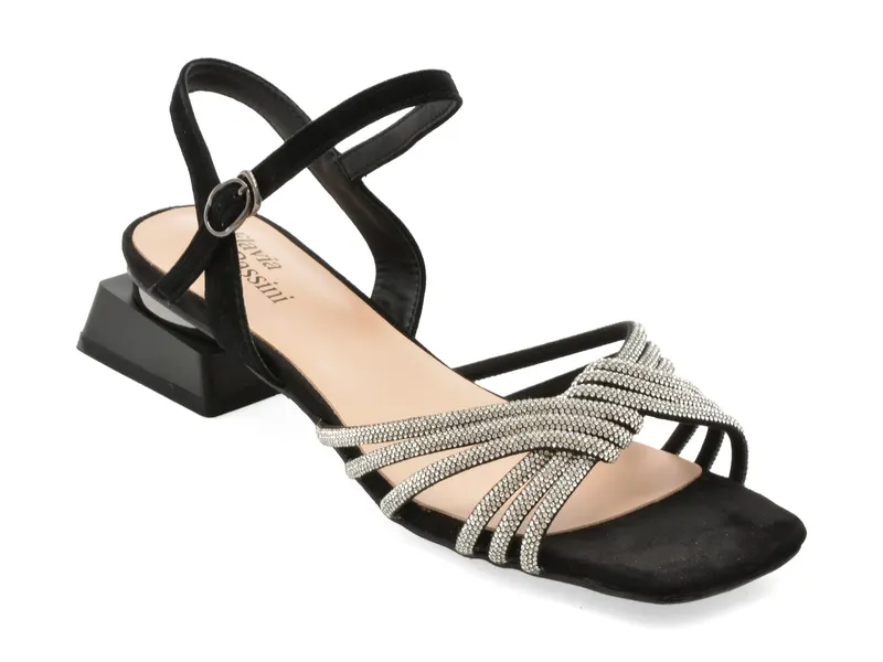 Sandale elegante FLAVIA PASSINI negre, V1575, din piele intoarsa
