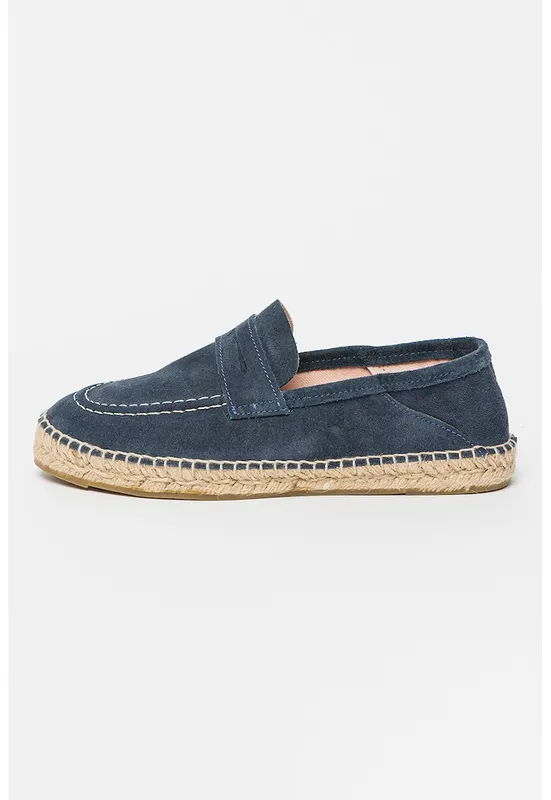 Espadrile de piele intoarsa cu aplicatie impletita de iuta - Bleumarin