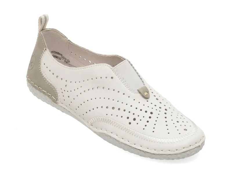 Pantofi RIEKER albi, 43663, din piele naturala