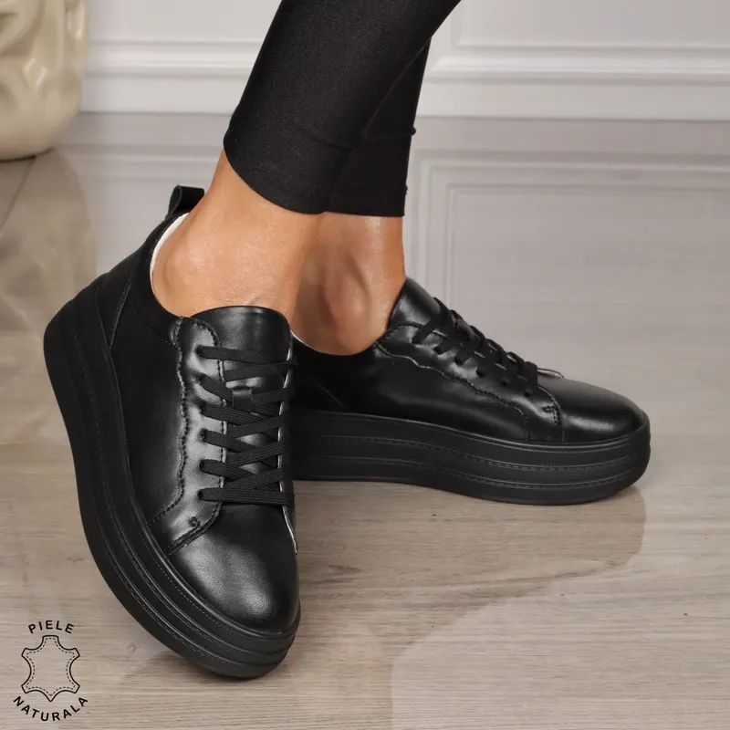 Pantofi CASUAL dama din piele naturala CU SIRET SI TALPA INALTA CRL1454