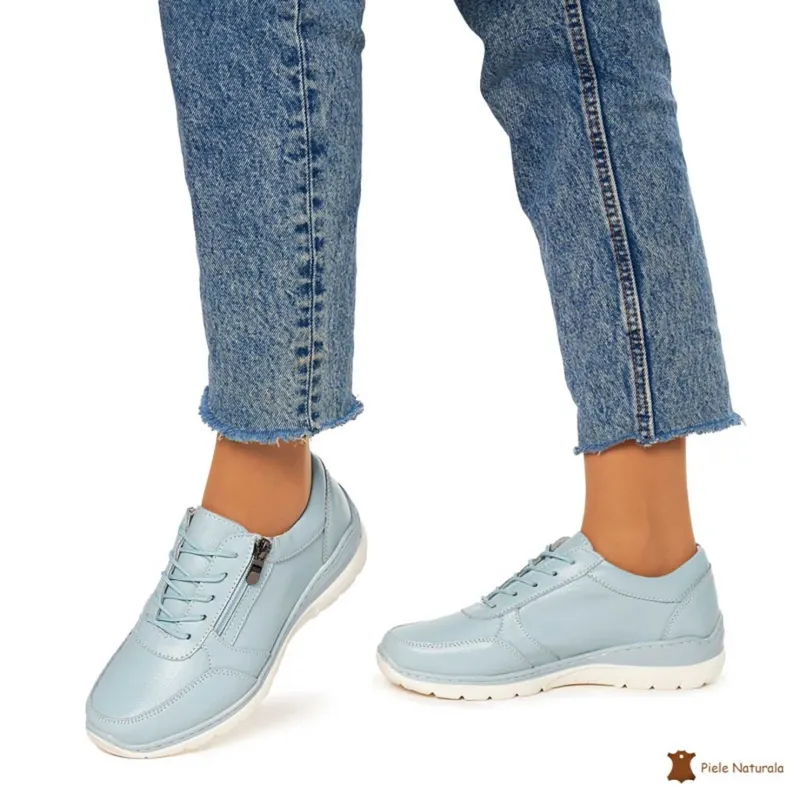 Pantofi casual de dama din piele naturala cu talpa aderenta CRL0022 ALBASTRU