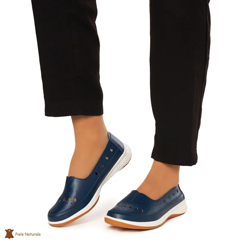 Balerini Dama Piele Naturala Slip-on CRL0074 Bleumarin