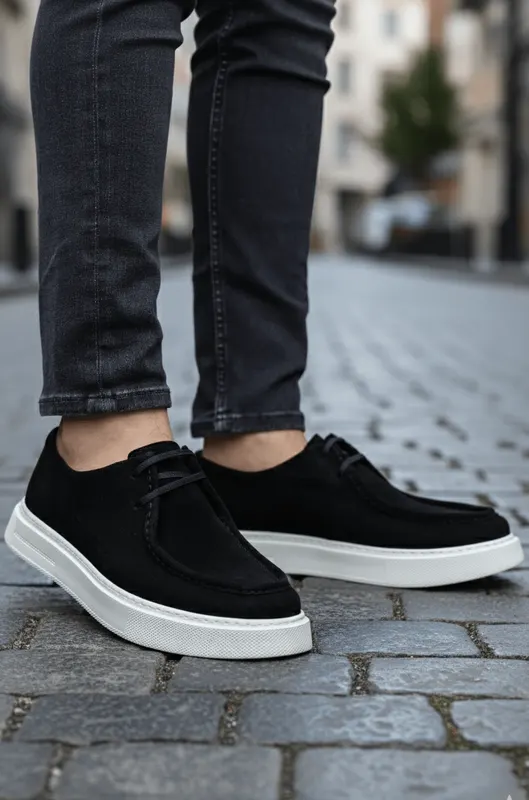 Pantofi Casual din Piele Neri cu Talpa Alba - RUD BLACK