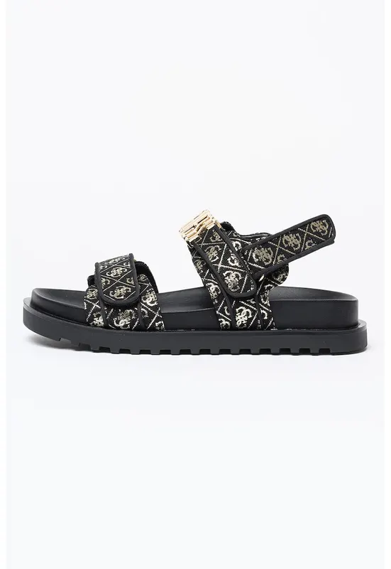 Sandale cu velcro si logo metalic - Auriu/Negru