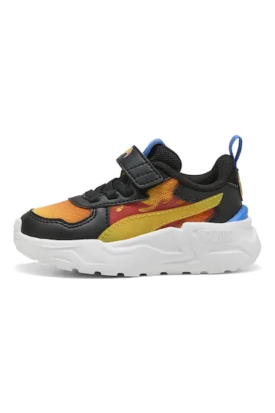 Pantofi sport cu inchidere velcro si model colorblock - Negru/Portocaliu
