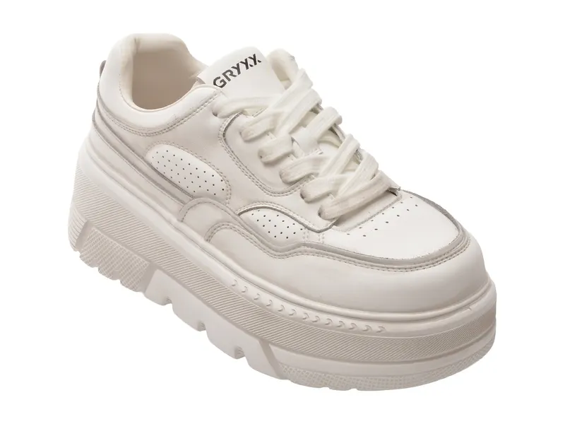 Pantofi sport albi, F69, din piele naturala