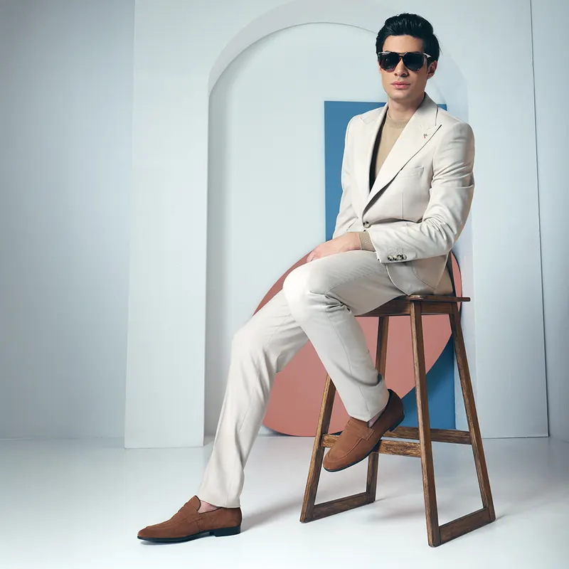 Pantofi loafers bărbați cognac din piele întoarsă 2169BM8100VCO — imaginea 2