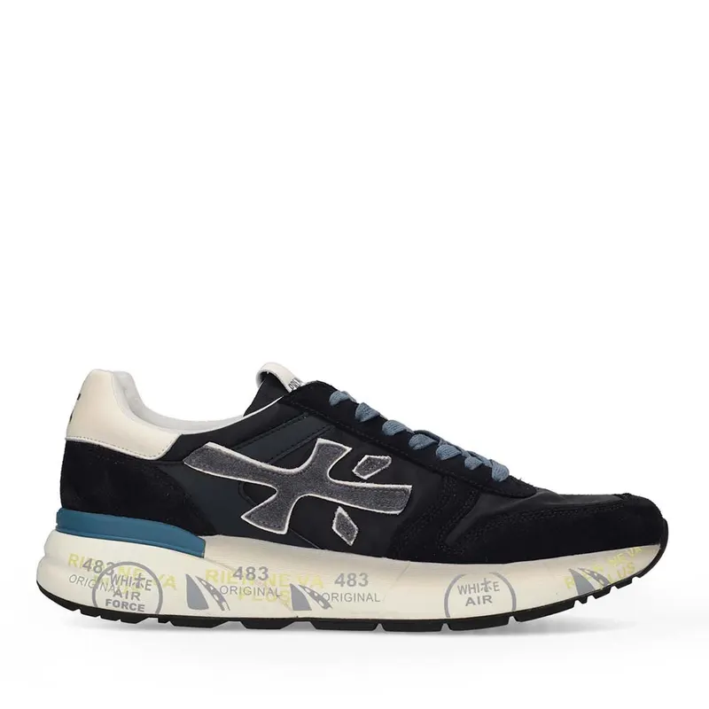 Sneakers bărbați Premiata Mick bleumarin din piele întoarsă și textil 1691BP7716BL