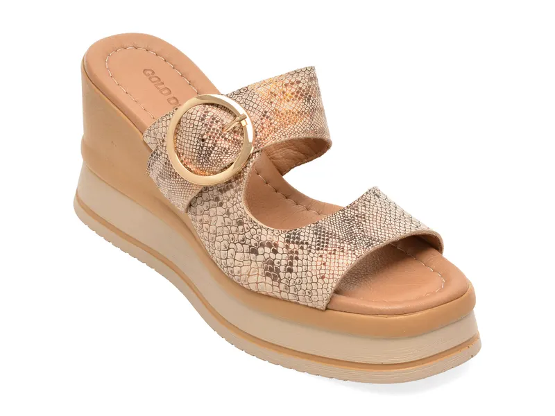 Papuci GOLD DEER bej, 22088, din piele naturala