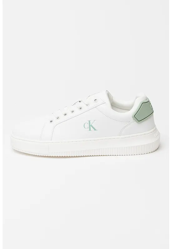 Pantofi sport din piele cu aspect masiv - Alb murdar/Verde menta