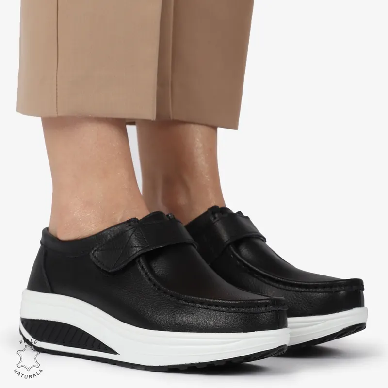Mocasini dama din Piele Naturala CRL0063 NEGRU