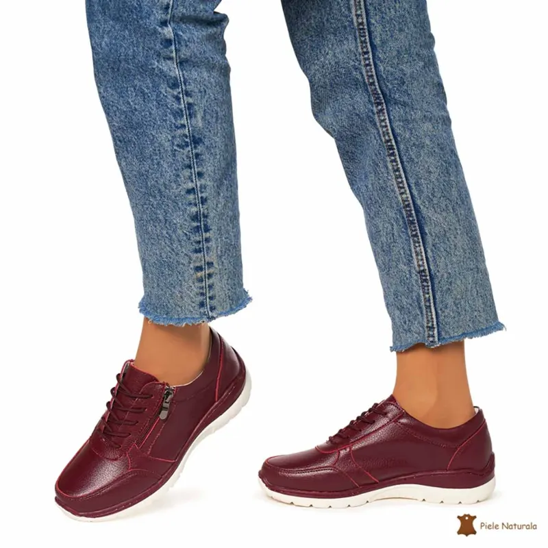 Pantofi casual de dama din piele naturala cu talpa aderenta CRL0022 BORDO